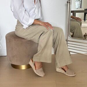 NWOB Spanish Sandal Ecru Espadrille Nubuck Wedge Slingback Heels 39 US/8-8.5